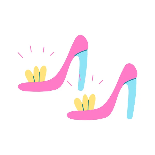 Schuhe Mit Hohen Absätzen Und Glänzenden Kristallen Handgezeichnete Vektorillustration Flachem — Stockvektor
