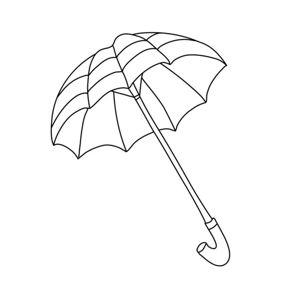 Open Striped Umbrella Doodle Style Isolated Outline Hand Drawn Vector — Stock Vector