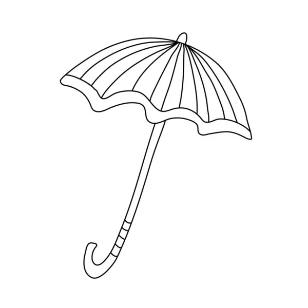 以涂鸦风格打开带条纹的伞 孤立的轮廓 白色背景上的黑色墨水手绘矢量图 很适合给书着色 — 图库矢量图片