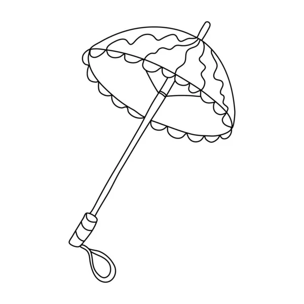 Ombrello Vintage Aperto Stile Doodle Schema Isolato Illustrazione Vettoriale Disegnata — Vettoriale Stock