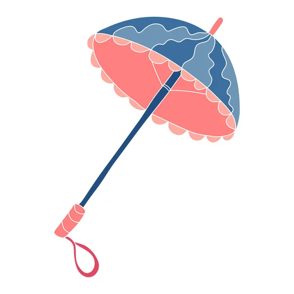 Open Vintage Coral Blue Umbrella Hand Drawn Vector Illustration Isolated — Stock Vector