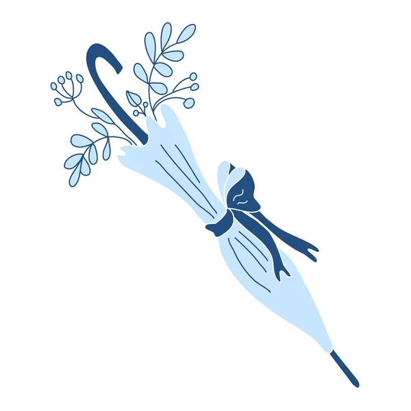 Κλειστή Φθινοπωρινή Μπλε Ομπρέλα Φύλλα Και Μούρα Χειροκίνητη Διανυσματική Απεικόνιση — Διανυσματικό Αρχείο
