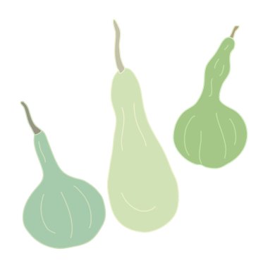 Yeşil kabaklarla ya da çizgi filmlerdeki düz çizgi filmlerle dizilmiş. Armut şeklinde. El çizimi vektör çizimi beyaz arkaplanda izole edildi. Çiftlik bahçesi teması.