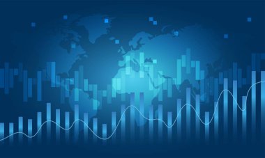 Mavi Arkaplan Üzerine Finansal Veri Grafiği Haritası.