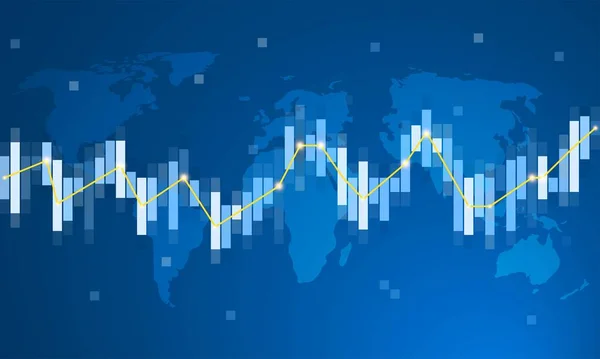 Mapa Świata Wykresem Danych Finansowych Niebieskim Tle — Wektor stockowy