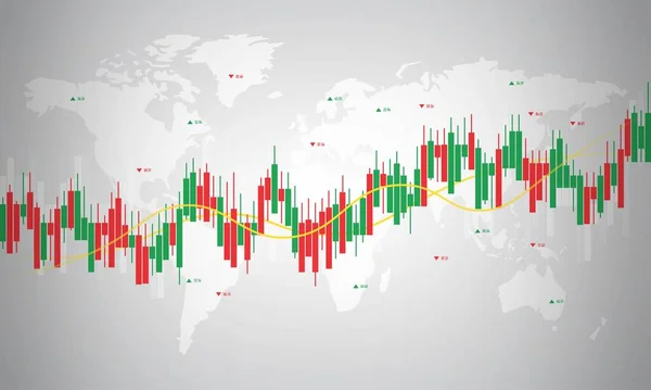 Världskarta Med Diagram Över Finansiella Data — Stock vektor