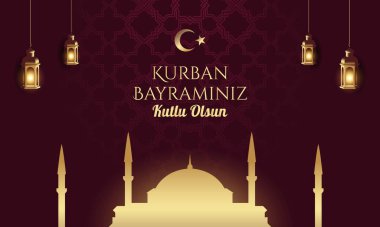 Kurban Bayramı arka planında. Çevirisi: Mutlu Kurban Bayramı. Tebrik Kartı, Poster, Sosyal Medya ve diğerleri için Uygun.