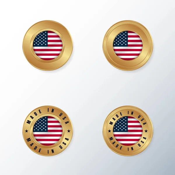 Gouden Badge Pictogram Met Usa Land Vlag — Stockvector