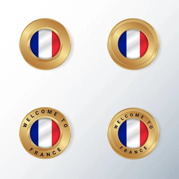 Icono Insignia Dorada Con Bandera Francia — Vector de stock