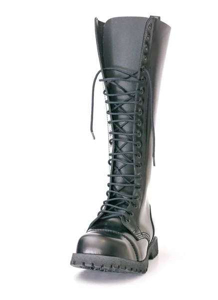 Tall Knee High Black Combat Fashion Goth Punk Boots Screwed — Stock Photo, Image