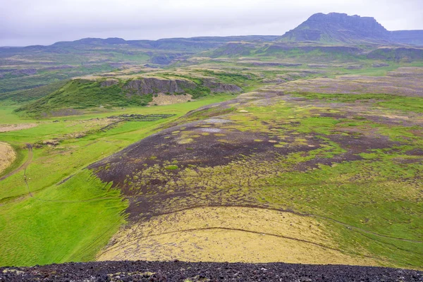 Spectaculair Panoramisch Uitzicht Van Vallei Van Lava Uit Vulkaan Grabrok — Stockfoto
