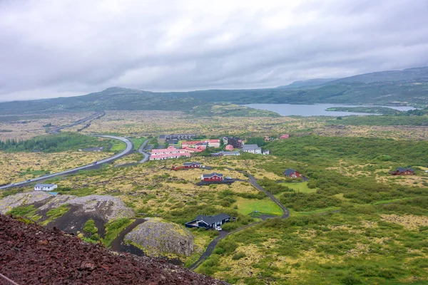 Dramatiska Panoramautsikt Över Dalen Lava Från Grabrok Vulkan Island — Stockfoto