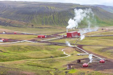 Krafla Geothermal Power station in North Iceland, where water superheated by magma is used to generate electrical power clipart