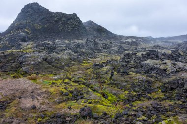 Leirhnjukur - Clay Hill - içinde Kuzey İzlanda - bir güzel volkanik lav alanları lav nehirleri ve pahoehoe lav, lav akıntıları ve renkli kraterler rhyolite oluşumları
