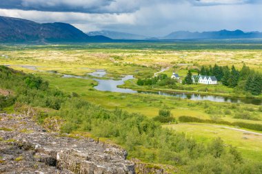 Doğal Thingvellir Milli Parkı Icelands altın daire, dünyanın ilk parlamentoların gerçekleştiği tarihi Dünya Mirası alanı