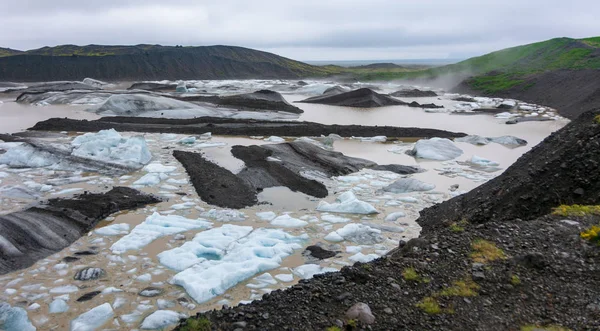Blauw Ijs Verborgen Svinafellsjokull Glaciale Lagune Een Arm Van Enorme — Stockfoto