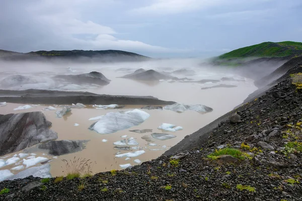 Gelo Azul Lagoa Glacial Svinafellsjokull Escondida Braço Geleira Vatnajokull Enorme — Fotografia de Stock