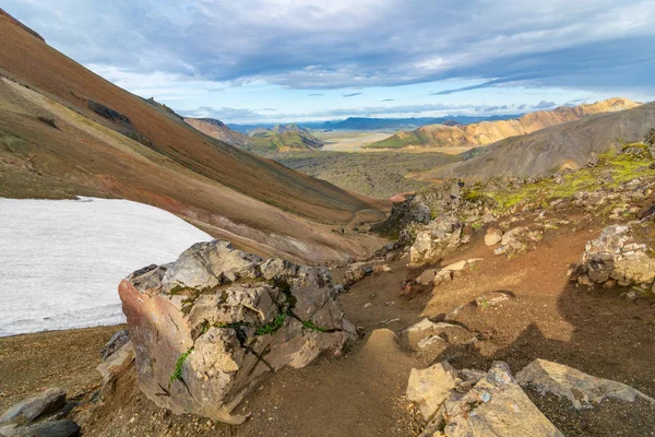 Landmannalaugar Veya Halk Havuzları Güzellik Renkli Lav Kum Oluşumları Kar — Stok fotoğraf