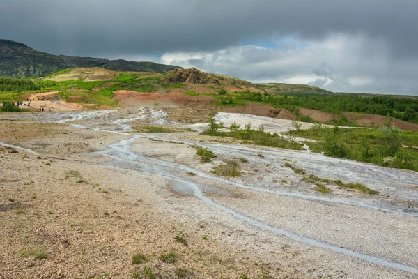 Geysir Strokkur Gêiseres Área Surronding Parque Geotérmico Geysir Círculo Dourado — Fotografia de Stock