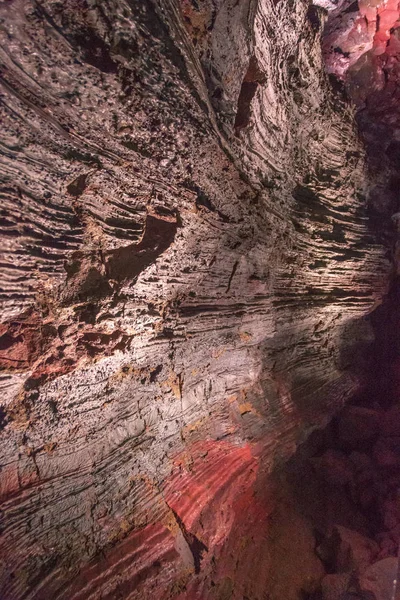 Raufarholshellir lava tube tunnel and caves, one of the longest in Iceland, formed by flowing lava which moved beneath the hardened surface of a lava flow