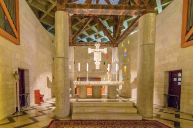Nazareth, İsrail - 30 Nisan 2016: Duyuru kilise bazilika. Geleneksel olarak burada Gabriel Meryem ortaya çıktı ve o yüksek sesle bildirmek melek İsa Mesih gebe