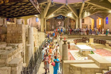 Nazareth, İsrail - 30 Nisan 2016: Duyuru kilise bazilika. Geleneksel olarak burada Gabriel Meryem ortaya çıktı ve o yüksek sesle bildirmek melek İsa Mesih gebe