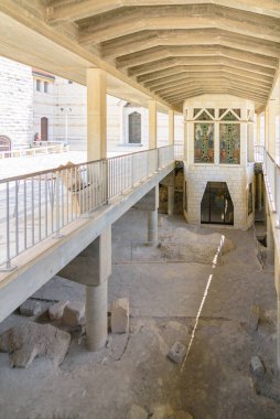 Nazareth, İsrail - 30 Nisan 2016: Harabeleri duyuru kilise bazilika altında. Geleneksel olarak burada Gabriel Meryem ortaya çıktı ve o yüksek sesle bildirmek melek İsa Mesih gebe