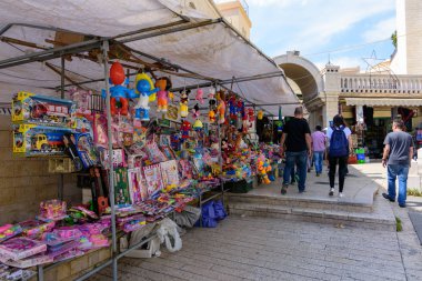 Nazareth, İsrail - 30 Nisan 2016: Eski, geleneksel Arap piyasada Nazareth Kuzey İsrail