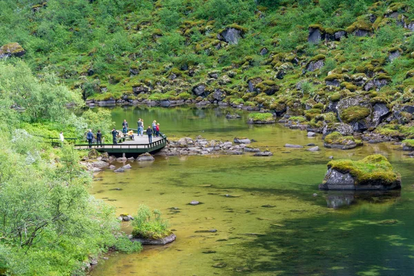 Asbyrgi Iceland July 2018 People Touring Asbyrgi Horse Shoe Canyon — Stock Photo, Image