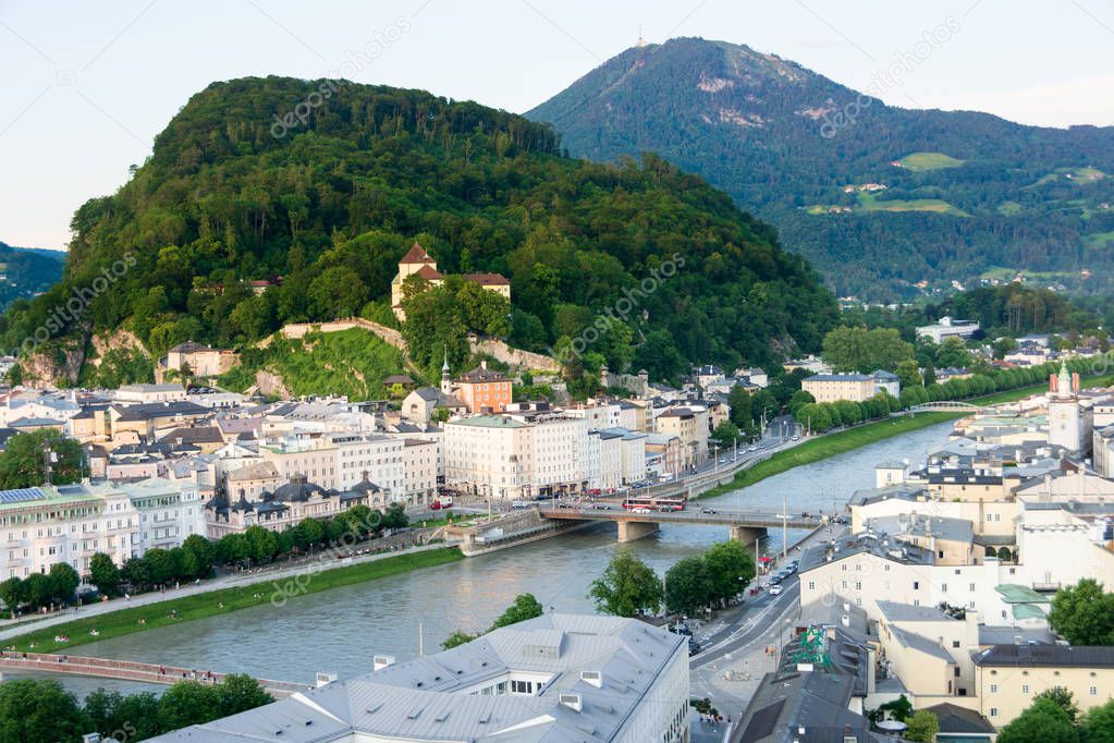 Salzburg historic center and old town from the Kapuzinerberg Hil