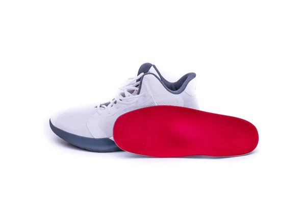 Baskets Modernes Basket Blanc Haut Avec Inserts Orthopédiques Sur Mesure — Photo