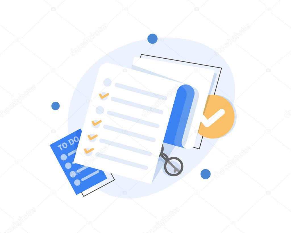 To do list or planning icon concept. All tasks are completed. Paper sheets with check marks,flat design icon vector illustration
