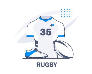 Rugby spor kıyafetleri ve ayakkabılar, düz tasarım vektör illüstrasyonu