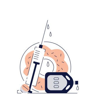 Diyabet hastalığı konsepti, sağlıklı, düz tasarım vektör illüstrasyonu