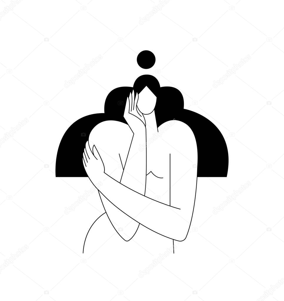 Contemporary woman silhouette,Nude female body in abstract pose, feminine figure, modern graphic design. Beauty, self love, body care