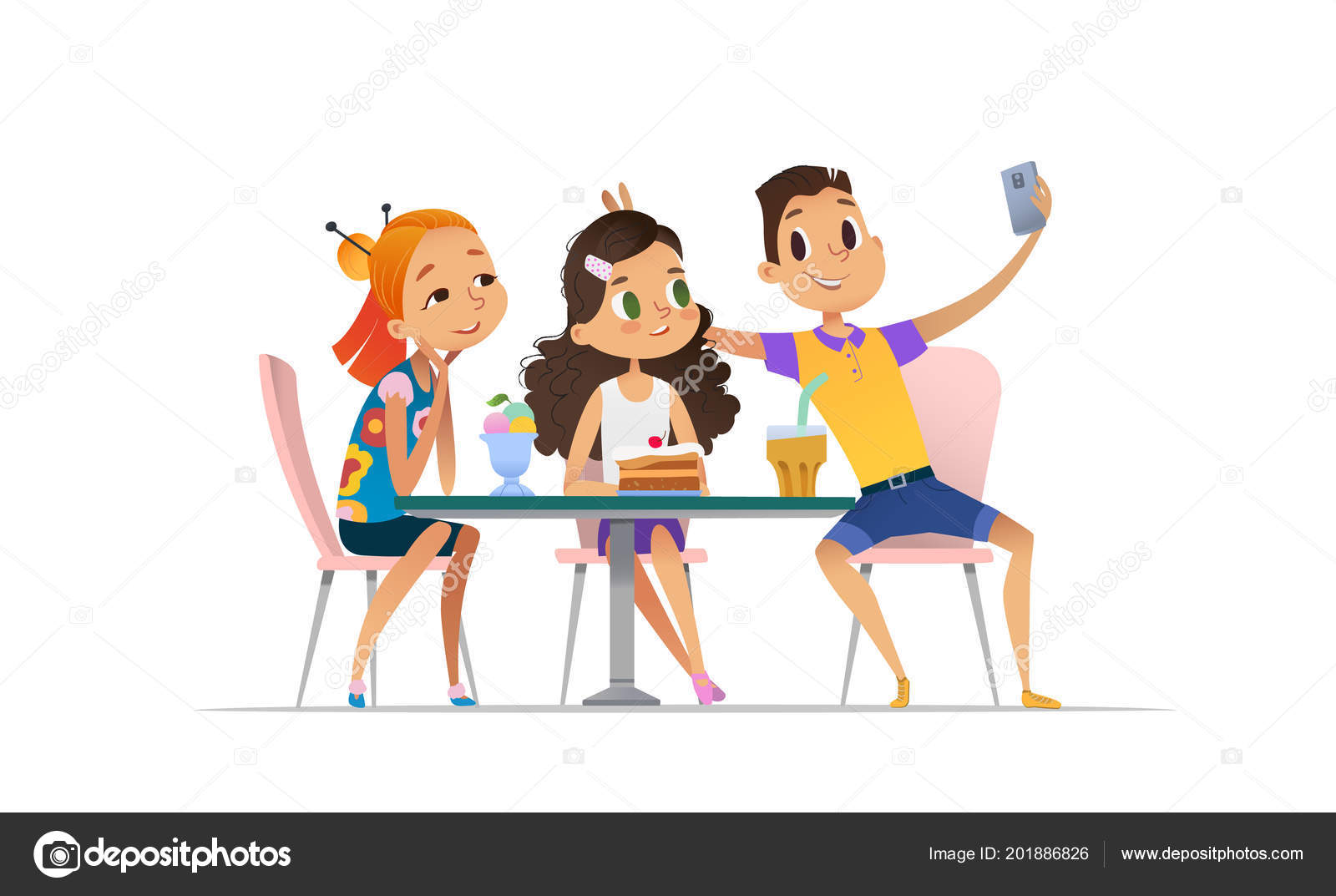 Download Dos chicas y chico de reunión en el café una y tomar ...