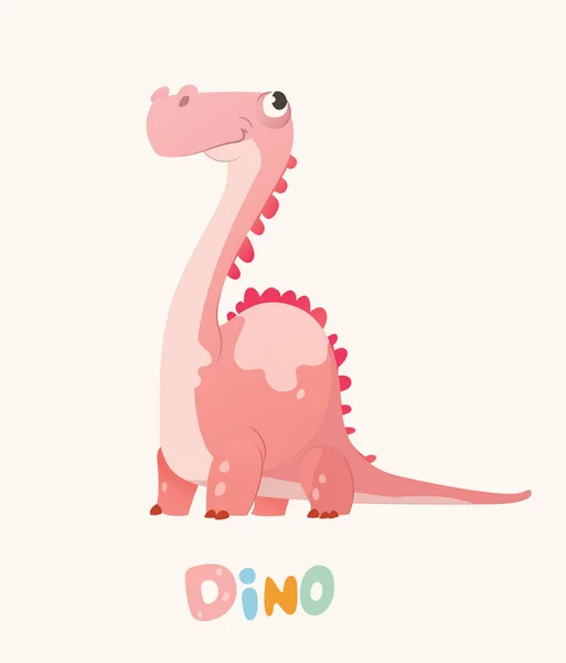 Schattig roze Cartoon Baby Dino. Heldere kleurrijke dinosaurus. Childrens illustratie. Geïsoleerd. Vector — Stockvector