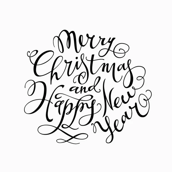 Feliz Navidad y Feliz Año Nuevo dibujado a mano Letras basadas en una caligrafía cepillo aislado en un blanco . — Archivo Imágenes Vectoriales