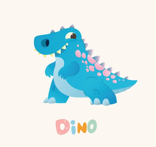 Cute Blue Cartoon Baby Dino. Dinossauro colorido brilhante. Ilustração infantil. Isolado. Vetor —  Vetores de Stock