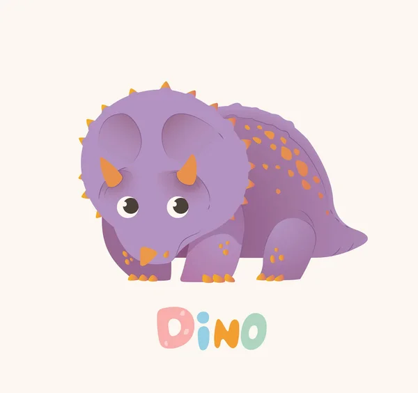 Schattige paarse Cartoon Baby Dino. Heldere kleurrijke dinosaurus. Childrens illustratie. Geïsoleerd. Vector — Stockvector