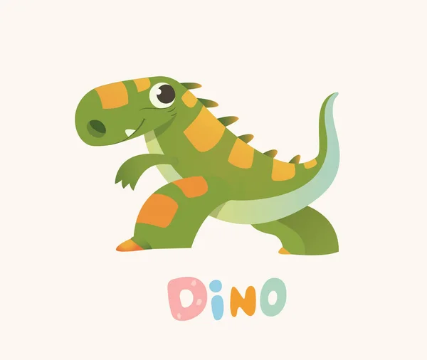 Bonito desenho animado verde Baby Dino. Dinossauro colorido brilhante. Ilustração infantil. Isolado. Vetor — Vetor de Stock