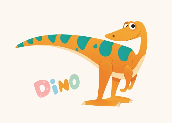 Bonito laranja e verde desenhos animados Baby Dino. Dinossauro colorido brilhante. Ilustração infantil. Isolado. Vetor — Vetor de Stock