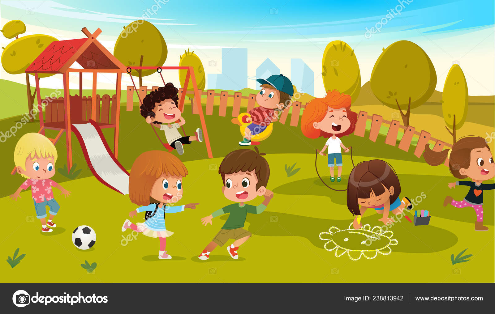 Actividades De Parques Infantiles. Parque Infantil Jugar Al Fútbol