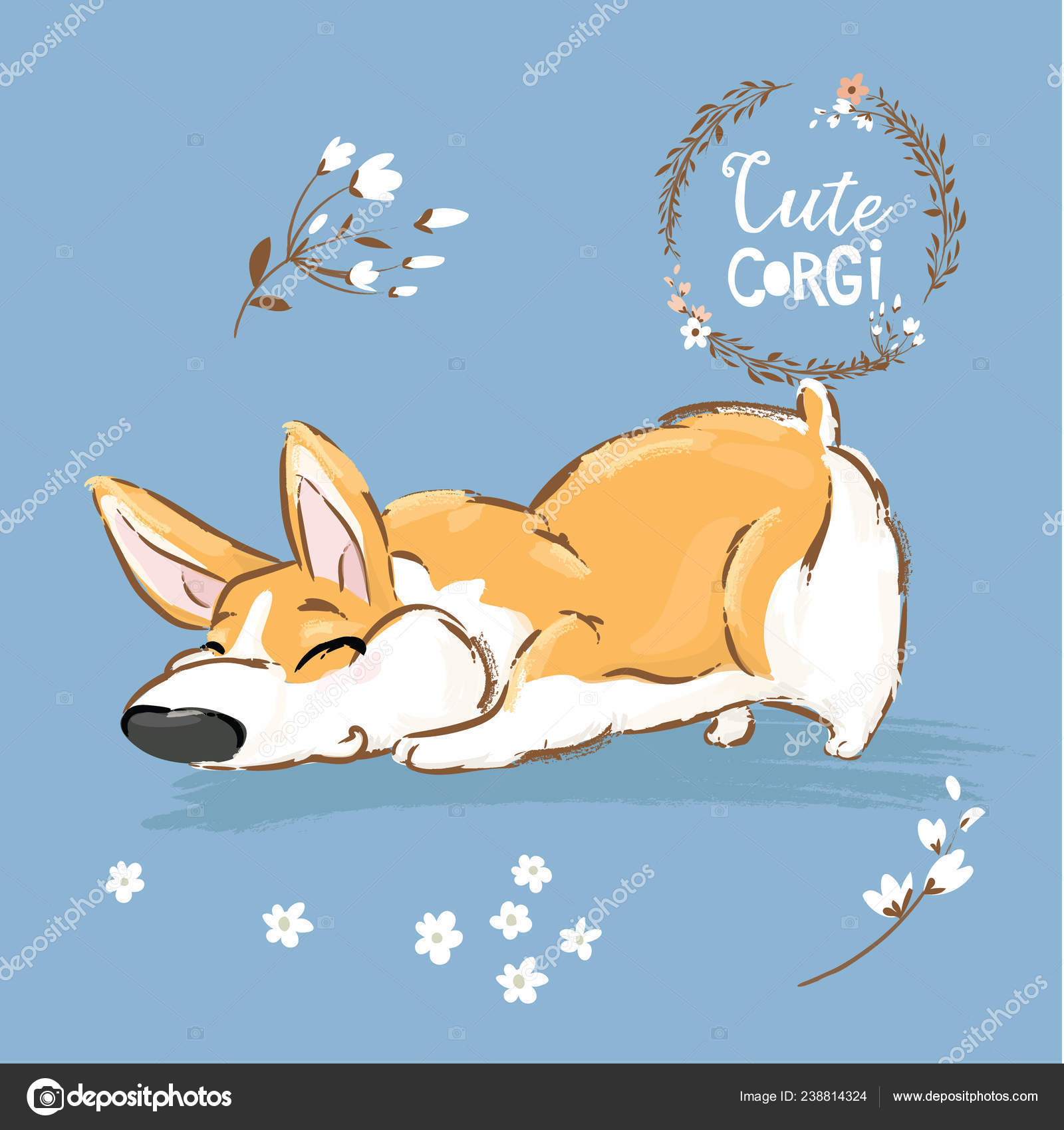 Corgi Mignon Chien Chiot Sniff Vector Illustration Fox