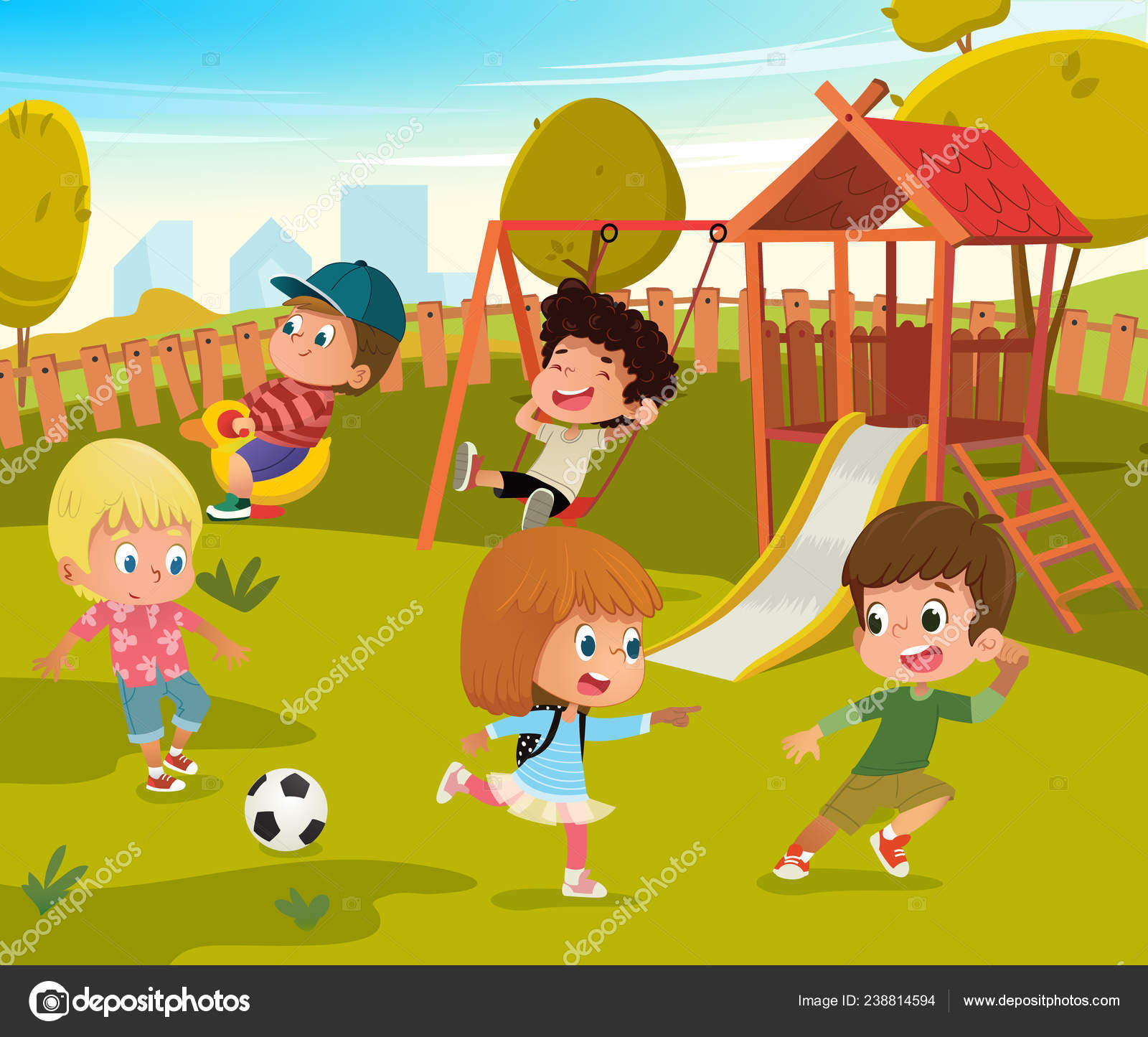 Banners dos desenhos animados crianças meninos e meninas personagens jogar  jogo de amarelinha no quintal de casa crianças felizes atividade de férias  de verão amigos passam tempo juntos no parque infantil ilustração