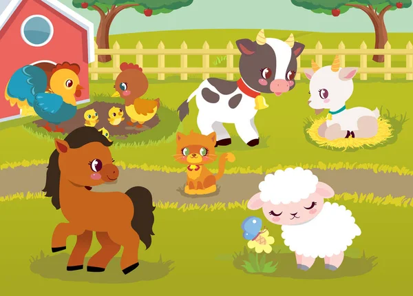 Animales de granja Happy Character Vector Illustration — Vector de stock