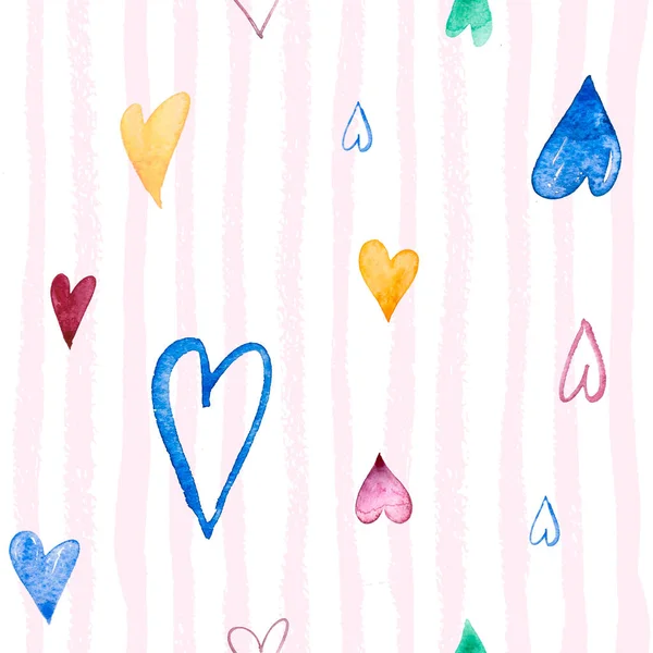 Handgezeichnetes Doodle-nahtloses Muster mit Herzen. auf gestreiftem Hintergrund kann als Hochzeitseinladung, Karte zum Valentinstag oder Karte über die Liebe verwendet werden. — Stockfoto