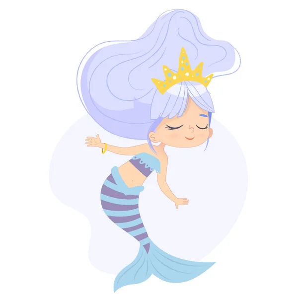 Bonito sereia adorável personagem infantil Watercolor Art. Sea Underwater Woman Beauty Adorável Ninfa Mítica na Coroa. Mitologia Fantasia Marine Siren. Oceano Criatura Plano Cartoon Vector Ilustração — Vetor de Stock