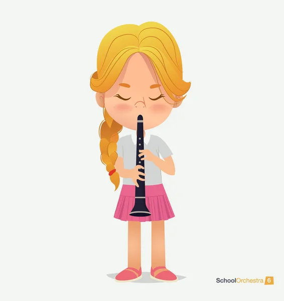 Pembe etek sarışın kız Tress trompet üzerinde oynamak — Stok Vektör