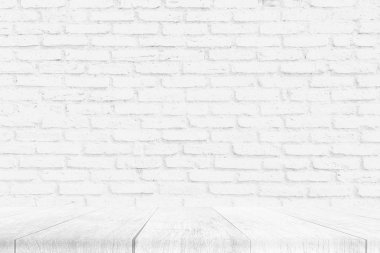 Beyaz tuğla duvar doku ahşap zemin, sunumlar ve Web Tasarım için boş arka plan ile. Bir çok alan metin kompozisyon sanat resim, Web sitesi, dergi ya da grafik tasarım için